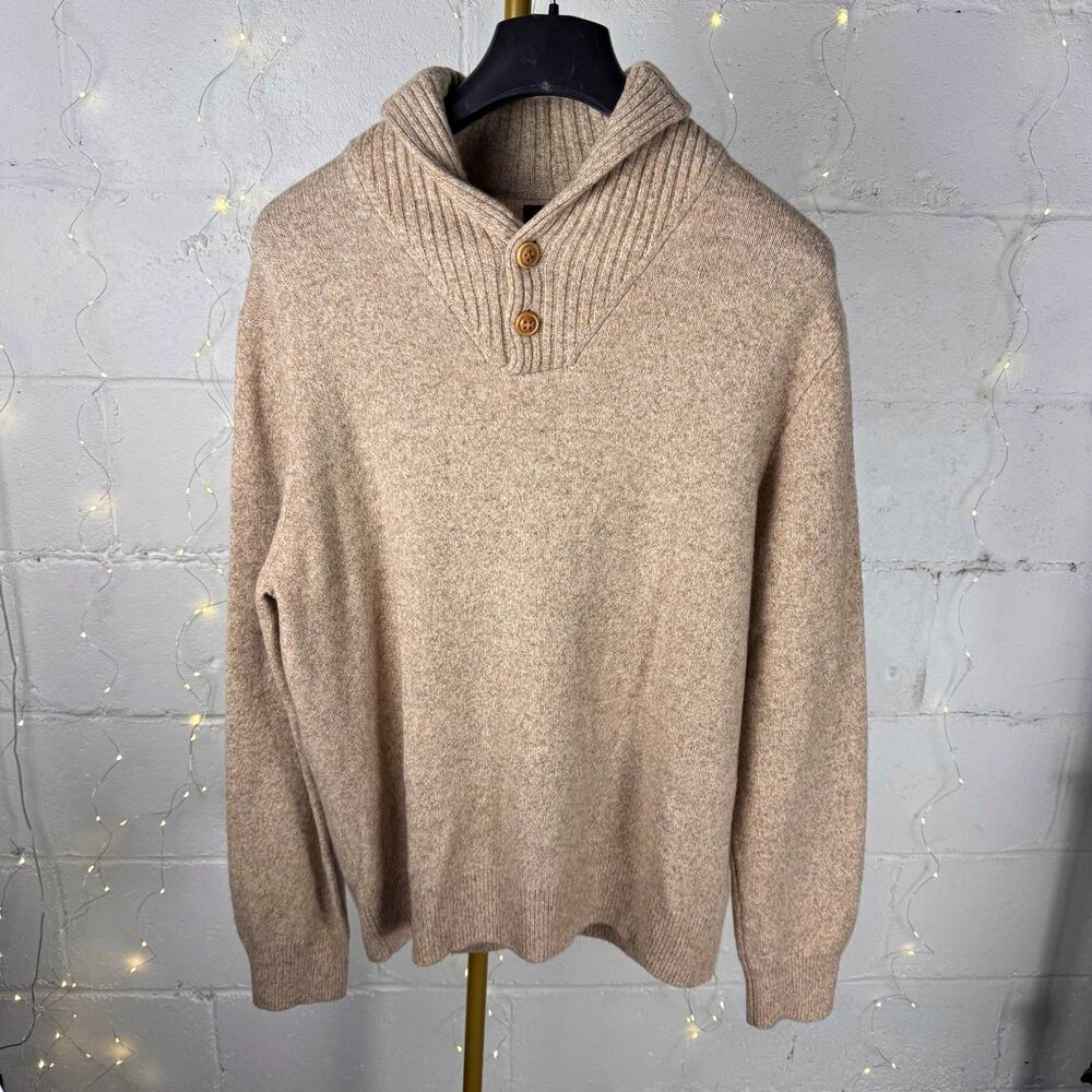 J.CREW Men’s Beige Knit Shawl Collar 2-Button Pullover Sweater XL